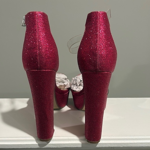 Red Cherry (Pink/White Platform Heels with Ankle Strap - Picture 5 of 7